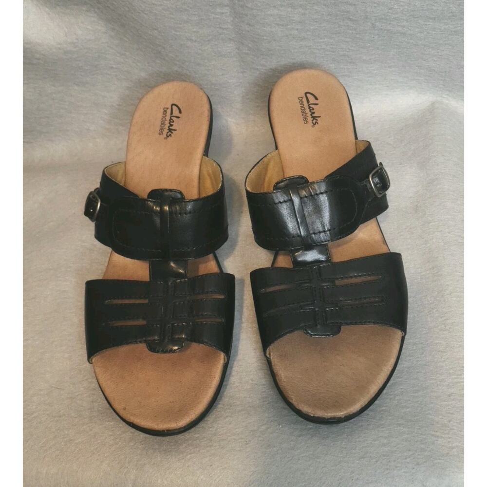 Clark Bendable black slide sandals 2in Heel Sz 11 Wide Comfort, Spring